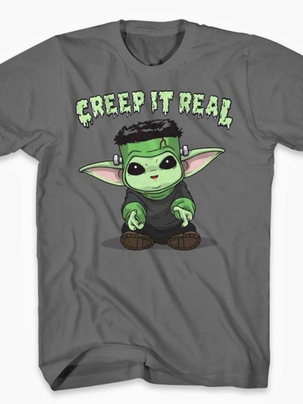 Star Wars Grogu Frankenstein Creep It Real Graphic Tee Gray
